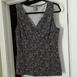 Ann Taylor Black and Blue Floral Blouse